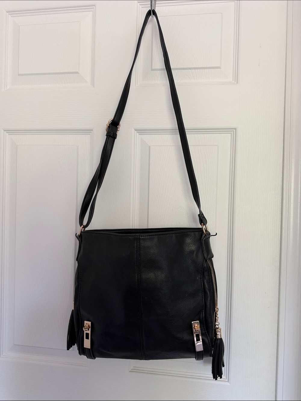 MMS Design Studio Black Leather Shoulder Crossbody Bag